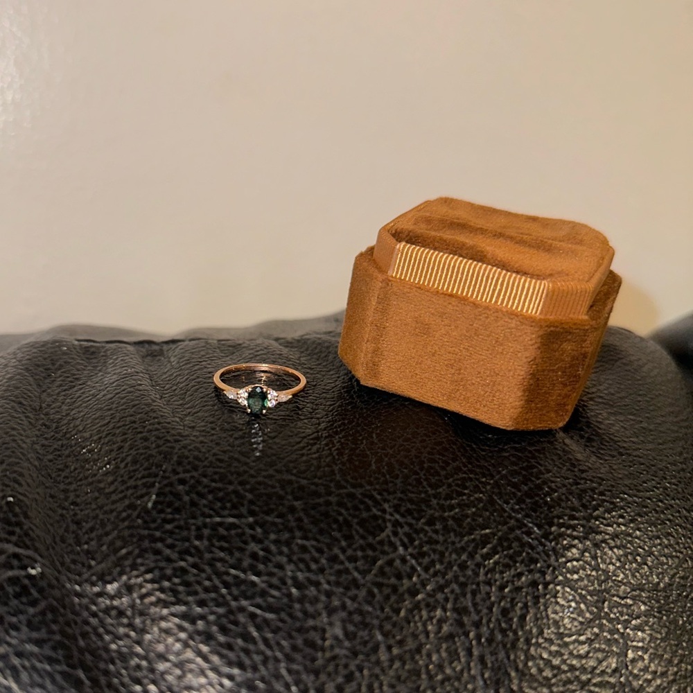 “Teal Sapphire engagement ring vintage Oval cut blue green sapphire rose gold”